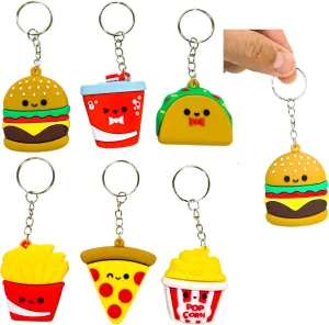 Fast Food Keychains  2.25 Inch Miniature Foodie Key Chains (Pack) Pizza, Pop Corn, Taco, Burger, Fries, Soda