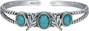 Feather Turquoise Cuff Bracelet for Women 925 Sterling Silver Genuine Oval Turquoise Bangles Western Style Bangles Vintage Turquoise Bracelet Boho Jewelry for Birthday Christmas