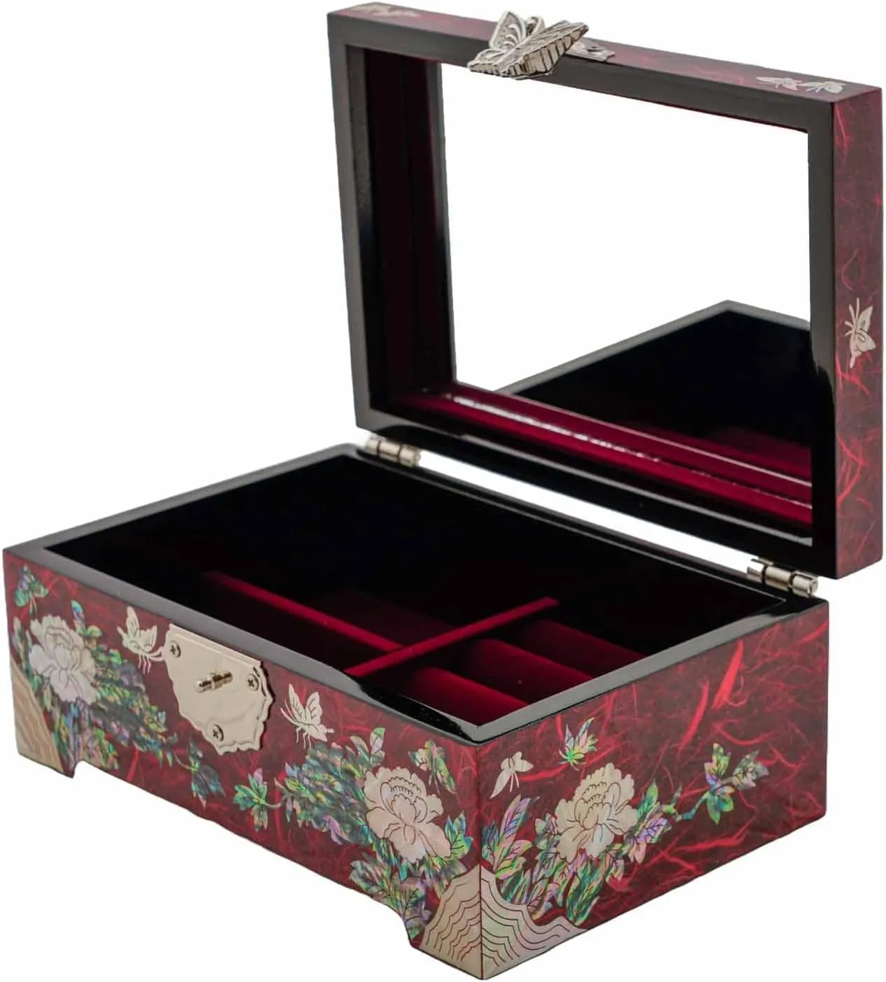 February Mountain Mother of Pearl Jewelry Organizer Box with Ring Tray - Gifts for Women Unique gift for women who have everything