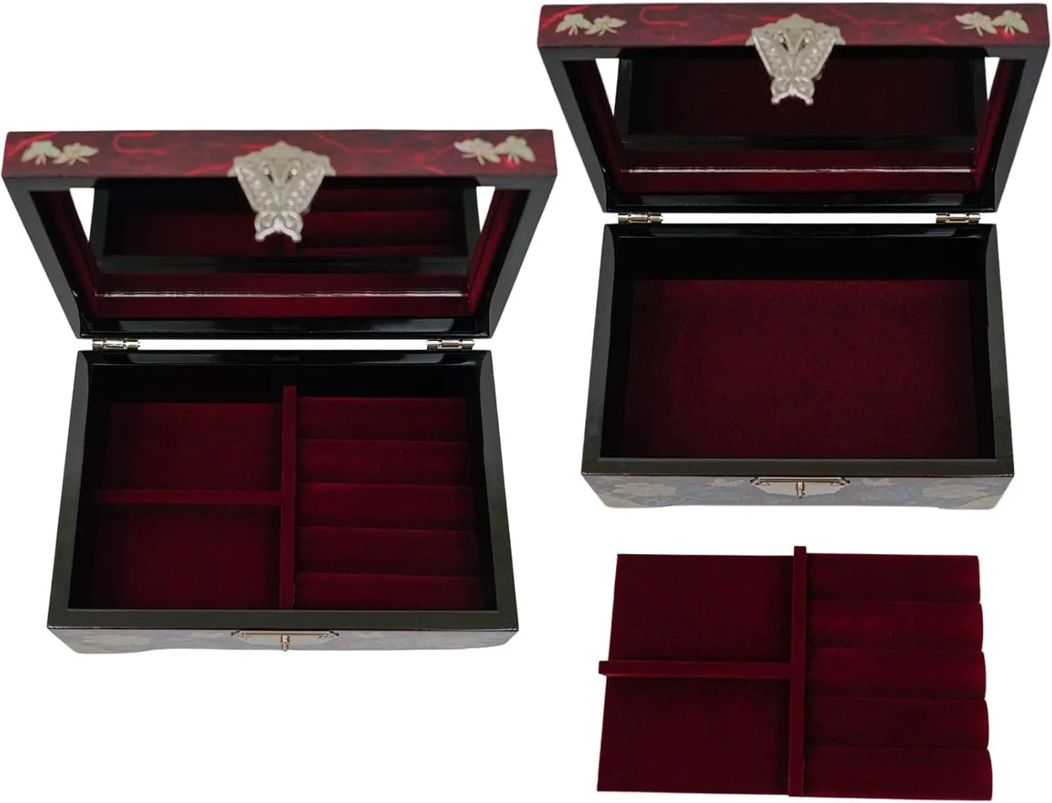 February Mountain Mother of Pearl Jewelry Organizer Box with Ring Tray - Gifts for Women Unique gift for women who have everything