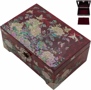 February Mountain Mother of Pearl Jewelry Organizer Box with Ring Tray - Gifts for Women Unique gift for women who have everything