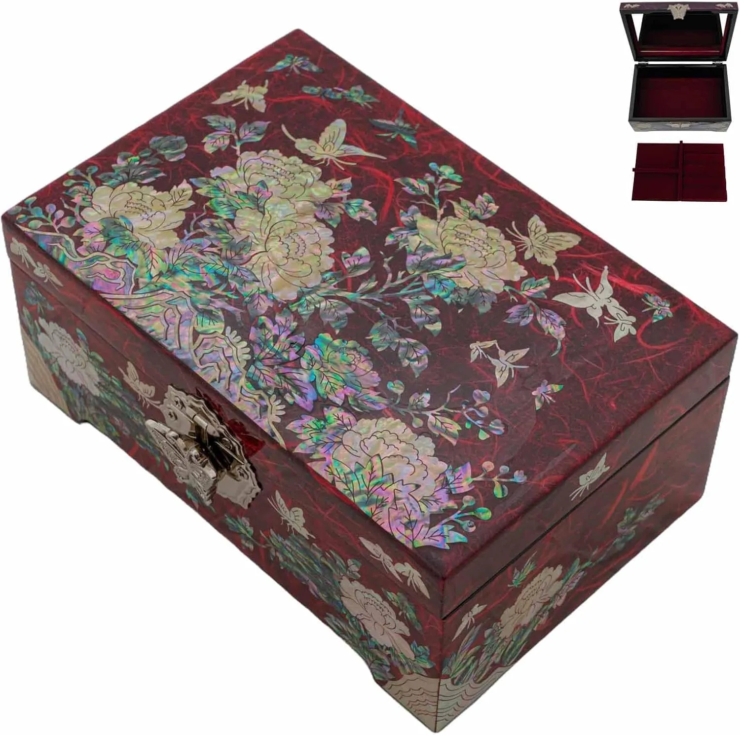 February Mountain Mother of Pearl Jewelry Organizer Box with Ring Tray - Gifts for Women Unique gift for women who have everything