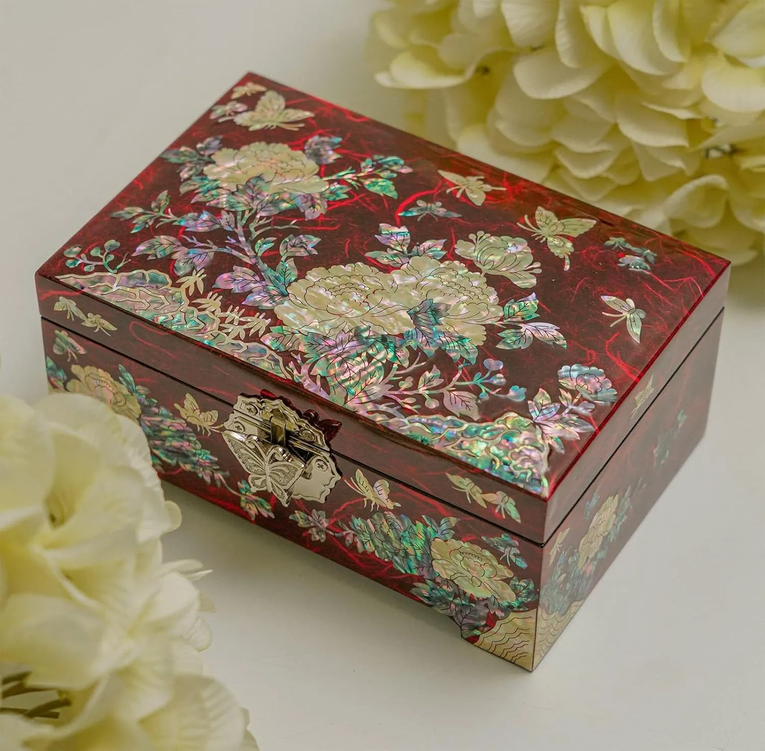 February Mountain Mother of Pearl Jewelry Organizer Box with Ring Tray - Gifts for Women Unique gift for women who have everything