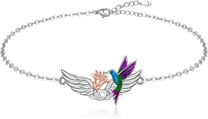 Fenthring Angel Wings Hummingbird Ankle Bracelets for Women Summer Angel Wing Anklets Sterling Silver 925 Beach Anklet Ocean Theme Jewelry Hummingbird Gifts