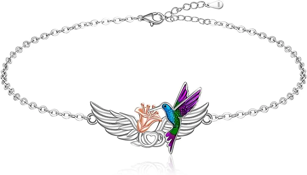 Fenthring Angel Wings Hummingbird Ankle Bracelets for Women Summer Angel Wing Anklets Sterling Silver 925 Beach Anklet Ocean Theme Jewelry Hummingbird Gifts