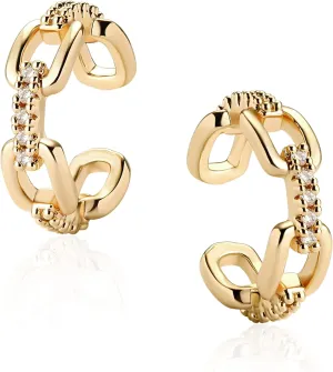 Fettero Women's Ear Cuff Earring Gold Non-Pierced Ear Cartilage Clip on Wrap Hoop 14K Gold Plated Tiny Spike Simple Minimalist Delicate Handmade Hypoallergenic Jewelry
