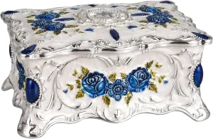 Feyarl Vintage Jewelry Trinket Box Ornate Ring Earring Display Chest Case Antique Decorative Keepsake Box for Woman Girl Home Dresser Decor Gift (Blue white)