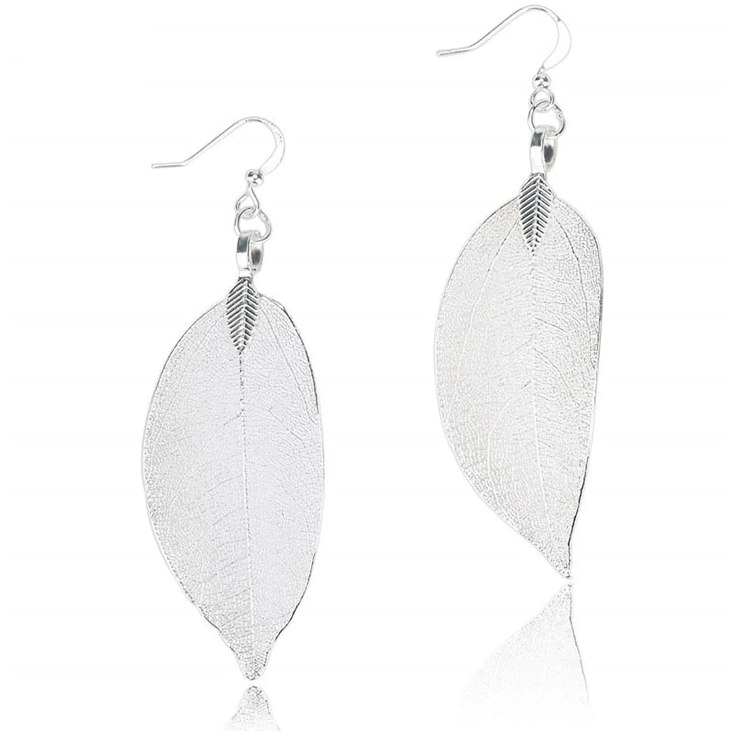 Filigree Leaf Earrings for Women Girls Delicate 18K Gold Silver Real Natural Leaves Lightweight Genuine Drop Dangle Statement Earrings Flawless Quality Fashion Jewelry Gifts (Silver)