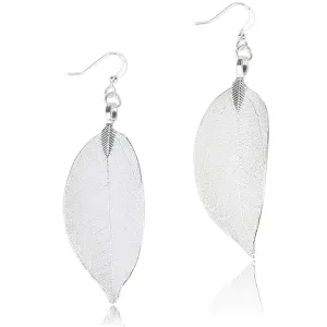 Filigree Leaf Earrings for Women Girls Delicate 18K Gold Silver Real Natural Leaves Lightweight Genuine Drop Dangle Statement Earrings Flawless Quality Fashion Jewelry Gifts (Silver)