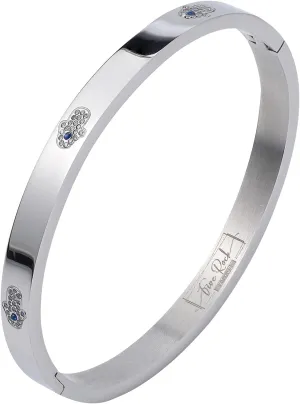 Five Rock Style Elegant Chamsa Hand Bracelet Bangles Gift Box, Silver, Friendship Jewelry for Women, Girls, Teens and Friends, No More Evil Eye, Stainless Steel Hinged Bangle with Select Cubic Zirconias