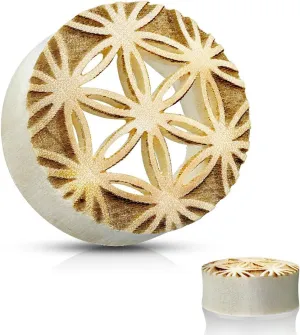 Flower of Life Organic Carved Tunnel Ear Plugs - Double Flare Saddle Gauges - 6 Sizes - Pair (2pcs) (5/8" (16mm))