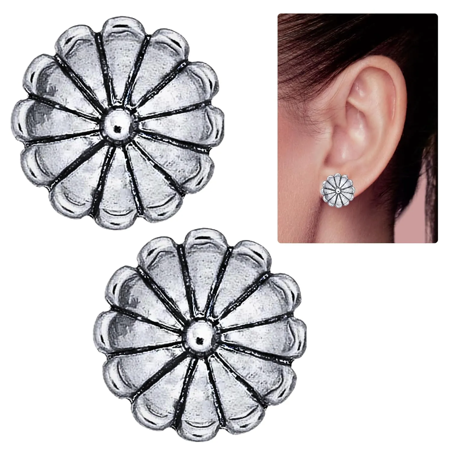 Flower Stud Earrings | Big Sterling Silver Bohemian Boho Style Floral Daisy Post Earrings For Women And Girls