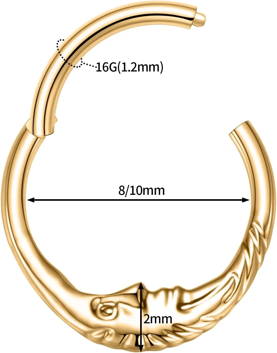 FUNLMO 16G Crescent Moon Face Septum Ring Nose Ring Daith Piercing Jewelry 316L Surgical Steel Septum Jewelry Unique Helix Tragus Piercing Jewelry Cartilage Earring