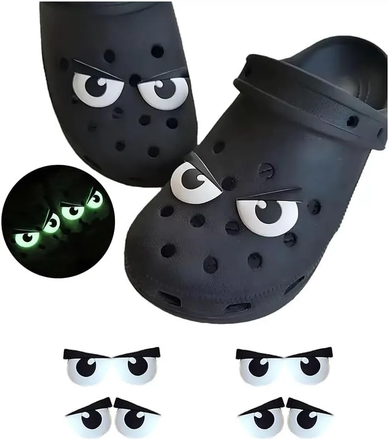 Funny Big Eyes Shoe Charms For Women Men, 4Pairs/8Pairs PVC Night Light Big Eyes Bubble Slides Sandals Decoration Summer Party Accessories Gift Jewelry