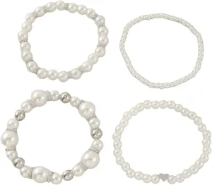 Fuqimanman2020 Chunky Simulated Pearl Stackable Stretch Bracelet Set Beaded Ball Adjustable Multilayered Elastic Bangles for Women Wedding Jewelry