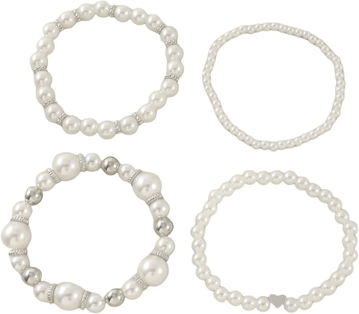 Fuqimanman2020 Chunky Simulated Pearl Stackable Stretch Bracelet Set Beaded Ball Adjustable Multilayered Elastic Bangles for Women Wedding Jewelry