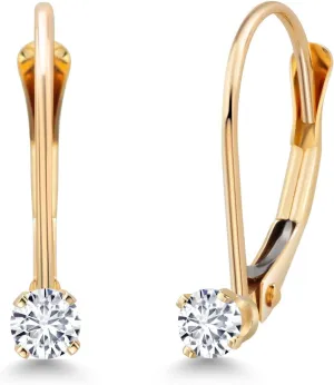 Gem Stone King 14K Yellow Gold White Lab Grown Diamond Drop Dangle Earring For Women with Leverback (0.13 Cttw, Gemstone Birthstone, Round 2.5MM)