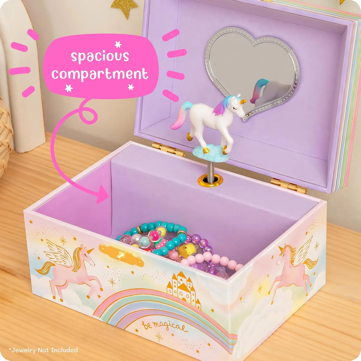 Giggle & Honey Musical Jewelry Box for Girls - Kids Jewelry Box, Unicorn Toys for Girls 4-6, Unicorn Gifts, 6 x 4.7 x 3.5 in