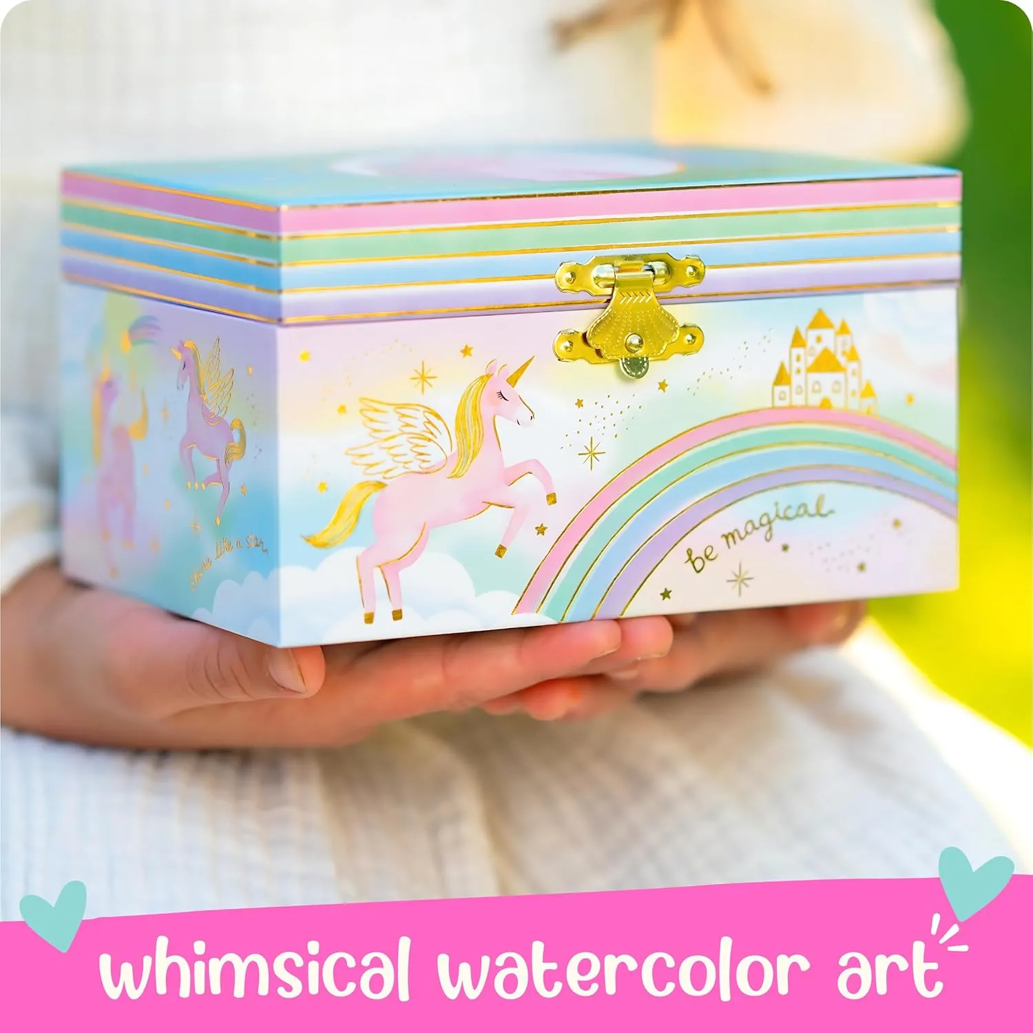 Giggle & Honey Musical Jewelry Box for Girls - Kids Jewelry Box, Unicorn Toys for Girls 4-6, Unicorn Gifts, 6 x 4.7 x 3.5 in