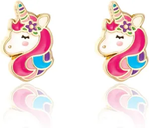 GIRL NATION Cutie Enamel Stud Earrings for Girls Ages 5 and Up, Hypoallergenic Earrings in Unicorn Dreams Design