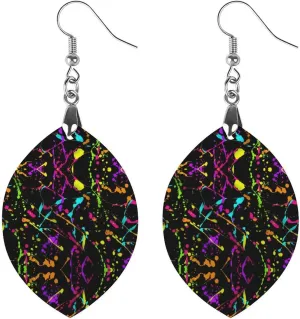 Glow in Dark Splatter Neon (11) Wooden Earrings Dangle Earrings Festival Gift for Women Men