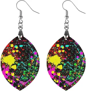 Glow in Dark Splatter Neon Wooden Earrings Dangle Earrings Festival Gift for Women Men