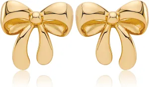 Gold Bow Earrings for Women - Coquette Stud Earrings Ribbon Dangle Drop Jewelry Gifts