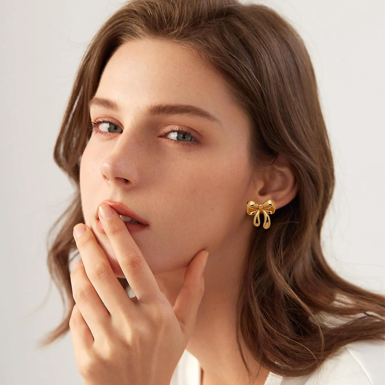 Gold Bow Earrings for Women - Coquette Stud Earrings Ribbon Dangle Drop Jewelry Gifts