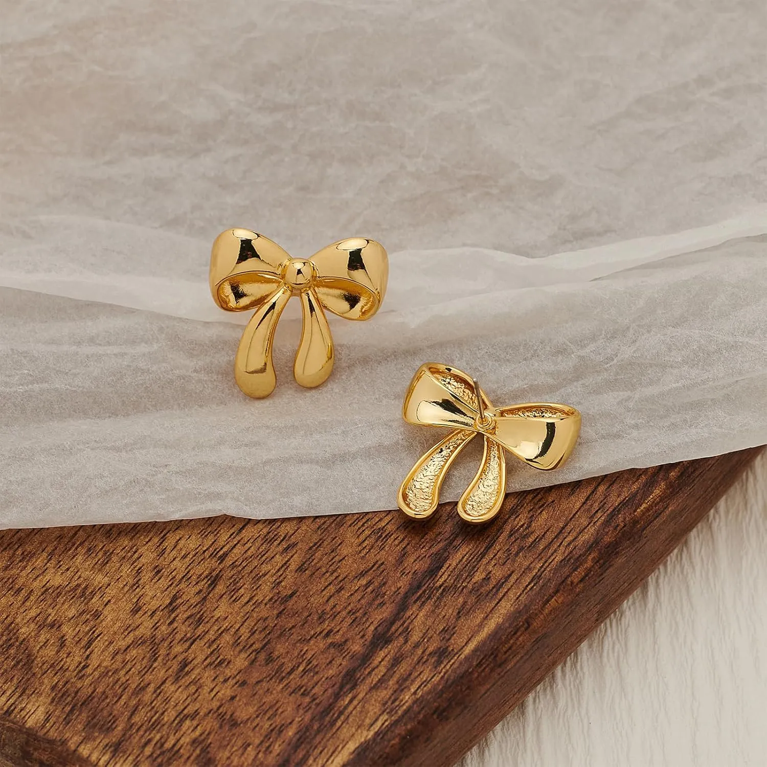 Gold Bow Earrings for Women - Coquette Stud Earrings Ribbon Dangle Drop Jewelry Gifts