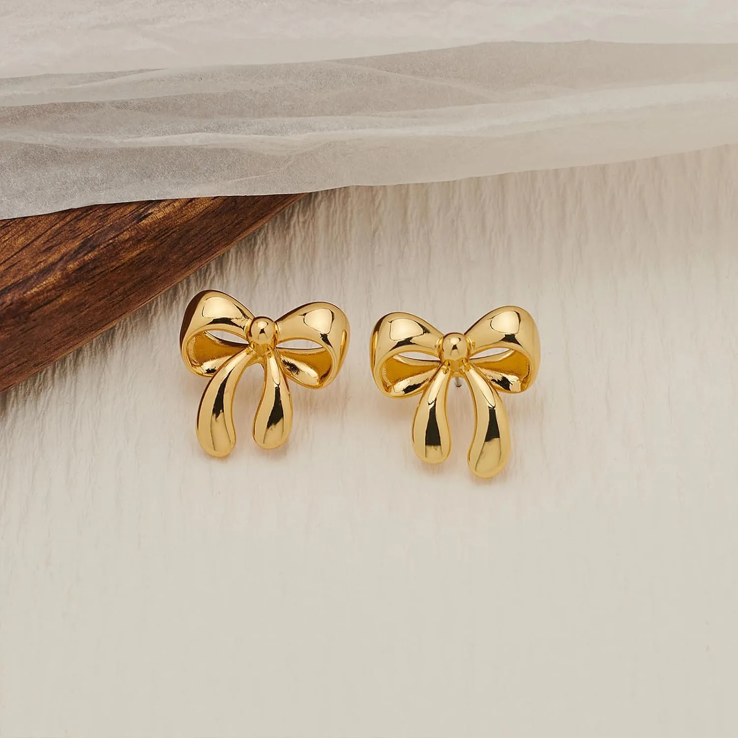 Gold Bow Earrings for Women - Coquette Stud Earrings Ribbon Dangle Drop Jewelry Gifts