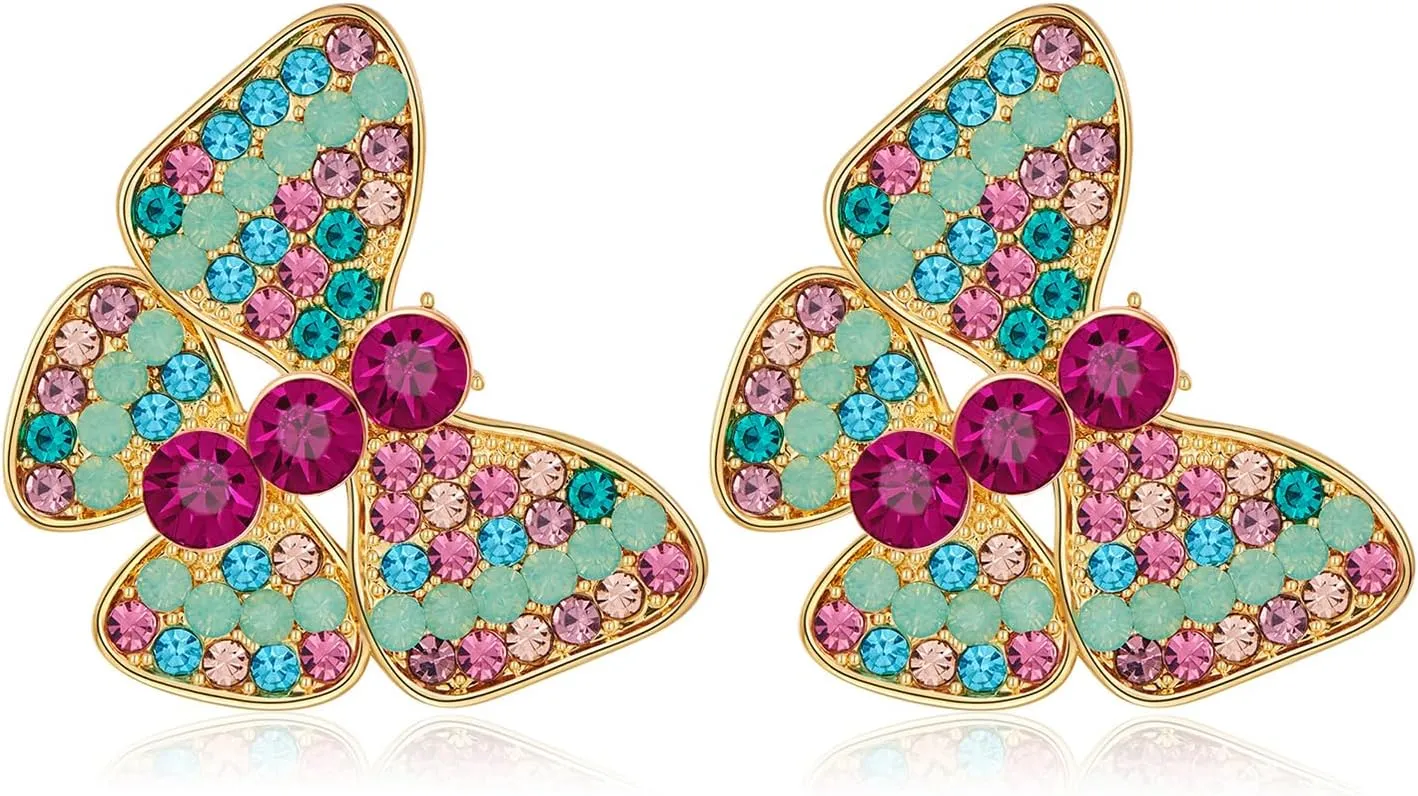 Gold Butterfly Earrings Colorful Butterfly Stud Earrings For Women Fashion Jewelry Gift