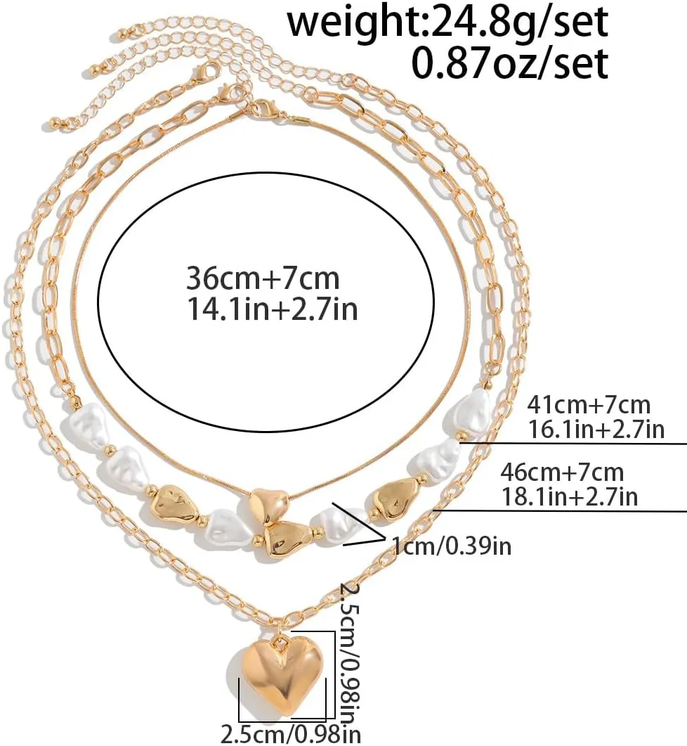 Gold Chunky Necklace for Women Trendy Baroque Pearl Statement Necklaces Big Heart Pendant OT Toggle Necklace Layered Silver Heart Chunky Jewelry