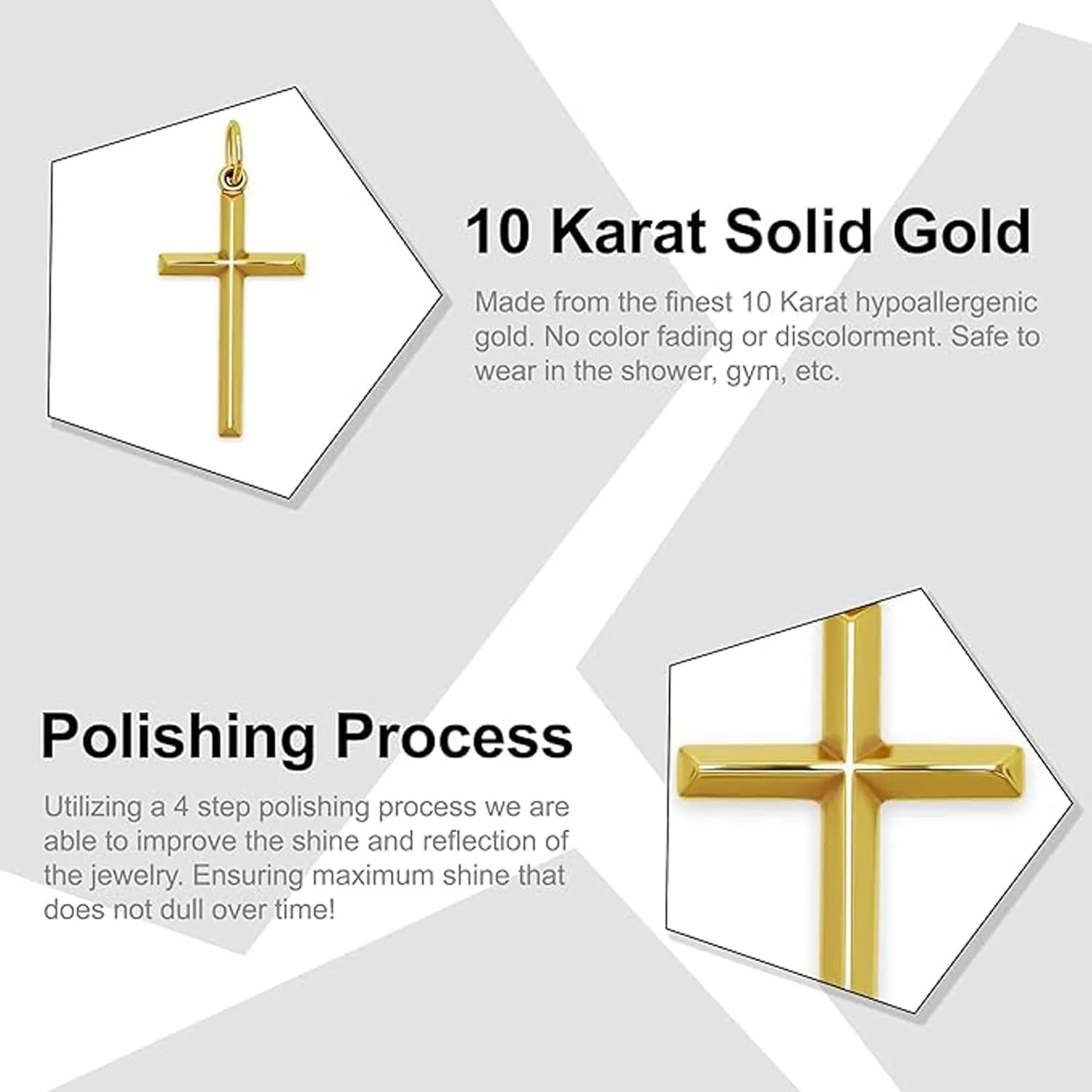 Gold Cross Charm Pendant - 10 Karat Gold - 3D Puffed Cross Pendant - Religious Cross Charm - Cross Jewelry - Two Sided Cross - Comes in Two Sizes
