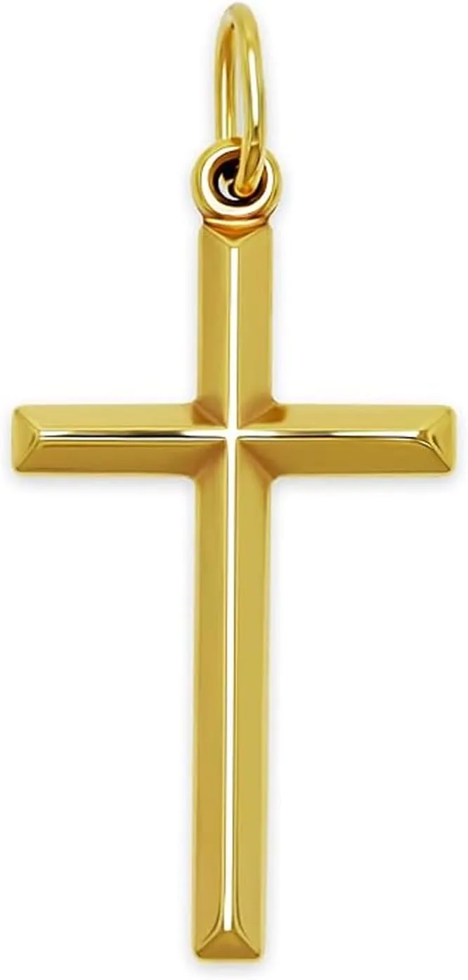 Gold Cross Charm Pendant - 10 Karat Gold - 3D Puffed Cross Pendant - Religious Cross Charm - Cross Jewelry - Two Sided Cross - Comes in Two Sizes