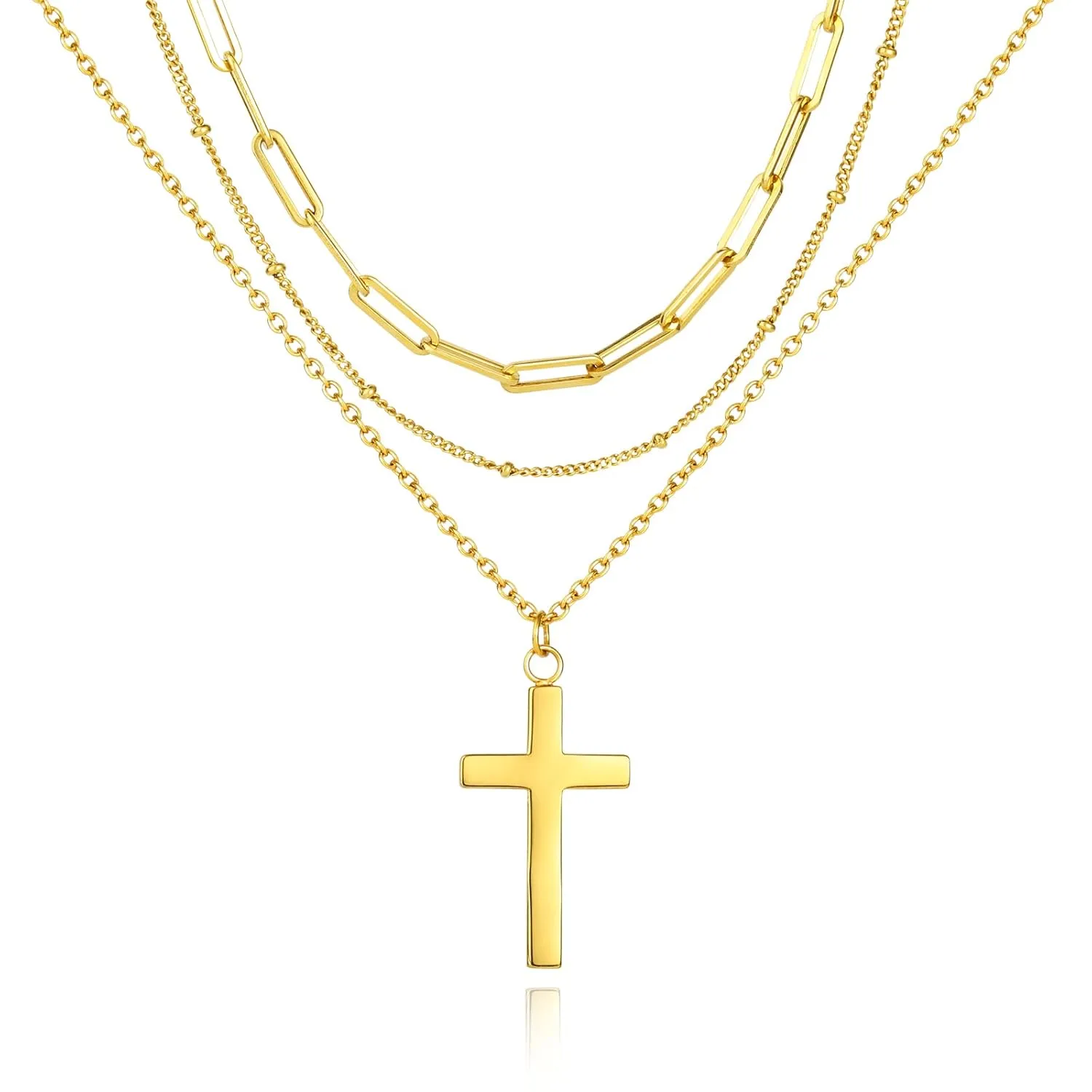 Gold Cross Necklace For Women Girls Trendy, Dainty Cross Layered Necklaces For Teen Girls, 18K Gold Plated Women Cross Necklace