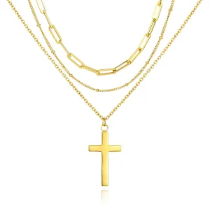Gold Cross Necklace For Women Girls Trendy, Dainty Cross Layered Necklaces For Teen Girls, 18K Gold Plated Women Cross Necklace