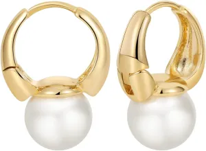 Gold Hoop Earrings for Women Pearl Earrings Lightweight Teardrop Hoop Earrings Paperclip Drop Dangle Earrings 14K Gold Plated Large Oval Pull Huggie Hoop Earrings Simple Everyday Jewelry Gifts
