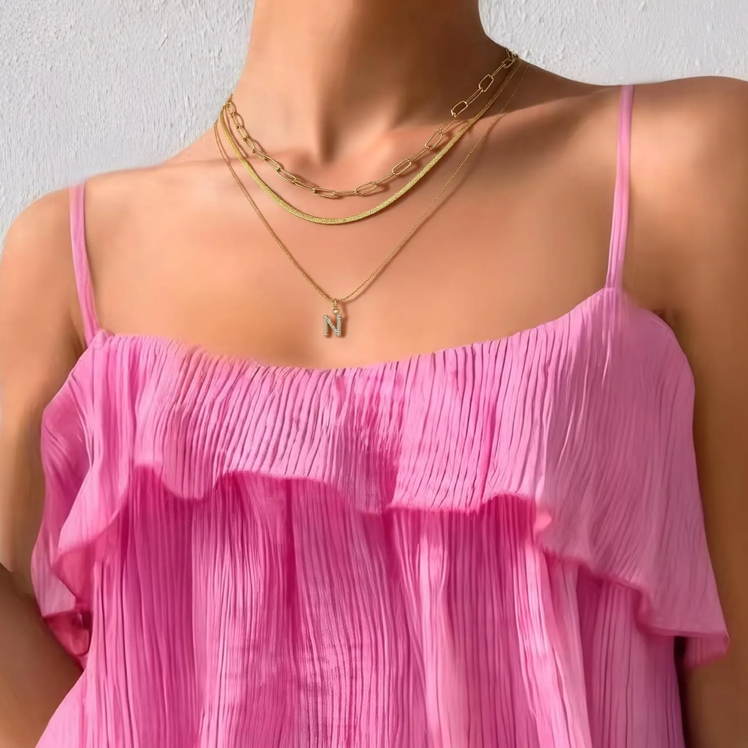 Gold Initial Necklaces for Women, 14K Gold Plated Cubic Zirconia Letter Necklace Dainty A-Z Pendant Choker Cute Necklace Personalized Monogram, Layered Initial Necklace Jewelry Birthday Gifts