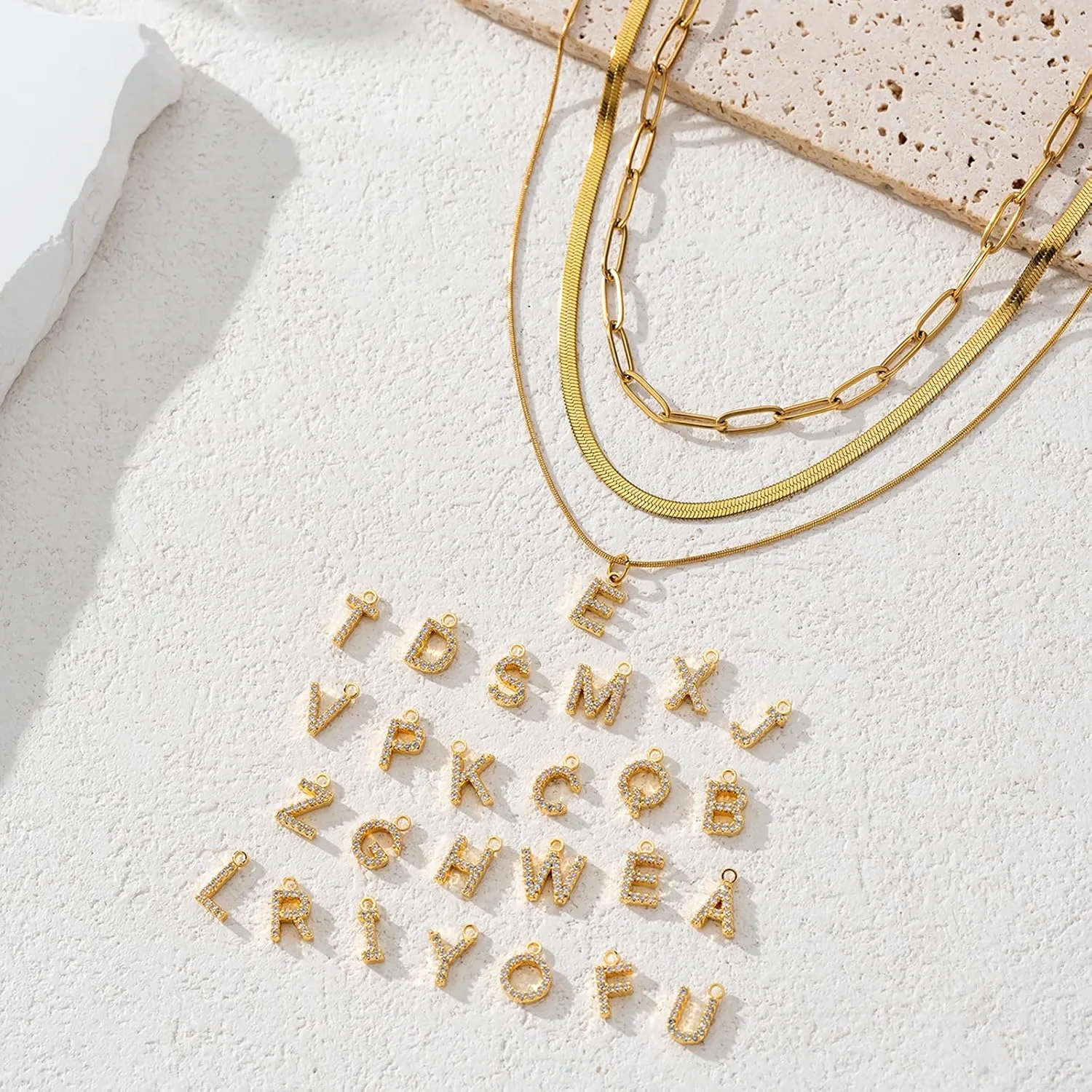 Gold Initial Necklaces for Women, 14K Gold Plated Cubic Zirconia Letter Necklace Dainty A-Z Pendant Choker Cute Necklace Personalized Monogram, Layered Initial Necklace Jewelry Birthday Gifts