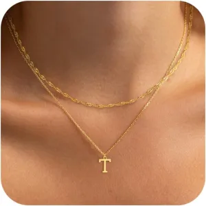 Gold Initial Necklaces for Women Dainty Layered Letter Pendant Necklace Cute Choker Necklace Teen Gift Trendy Stuff Personalized Jewelry Stack for Women Her