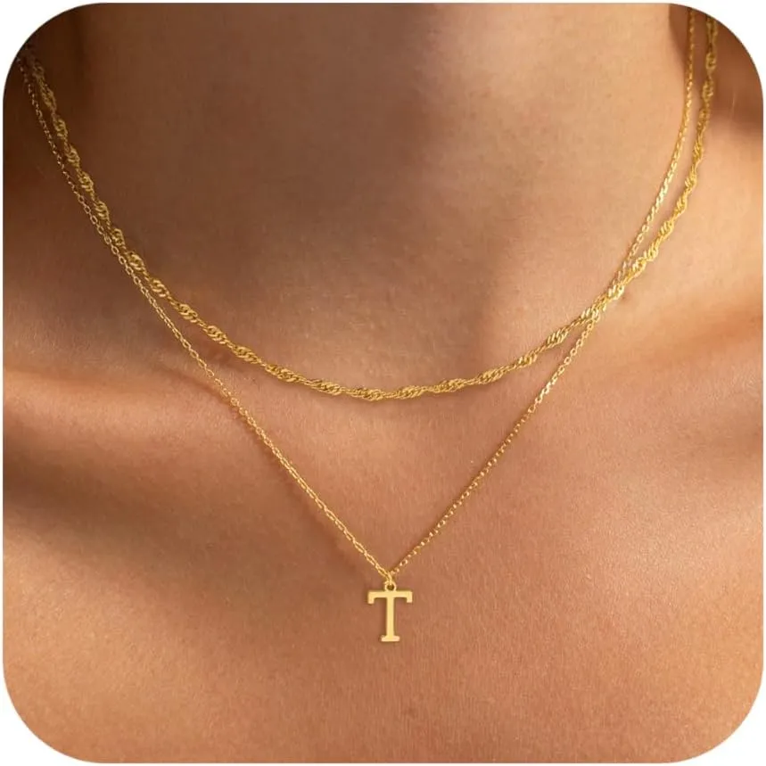 Gold Initial Necklaces for Women Dainty Layered Letter Pendant Necklace Cute Choker Necklace Teen Gift Trendy Stuff Personalized Jewelry Stack for Women Her