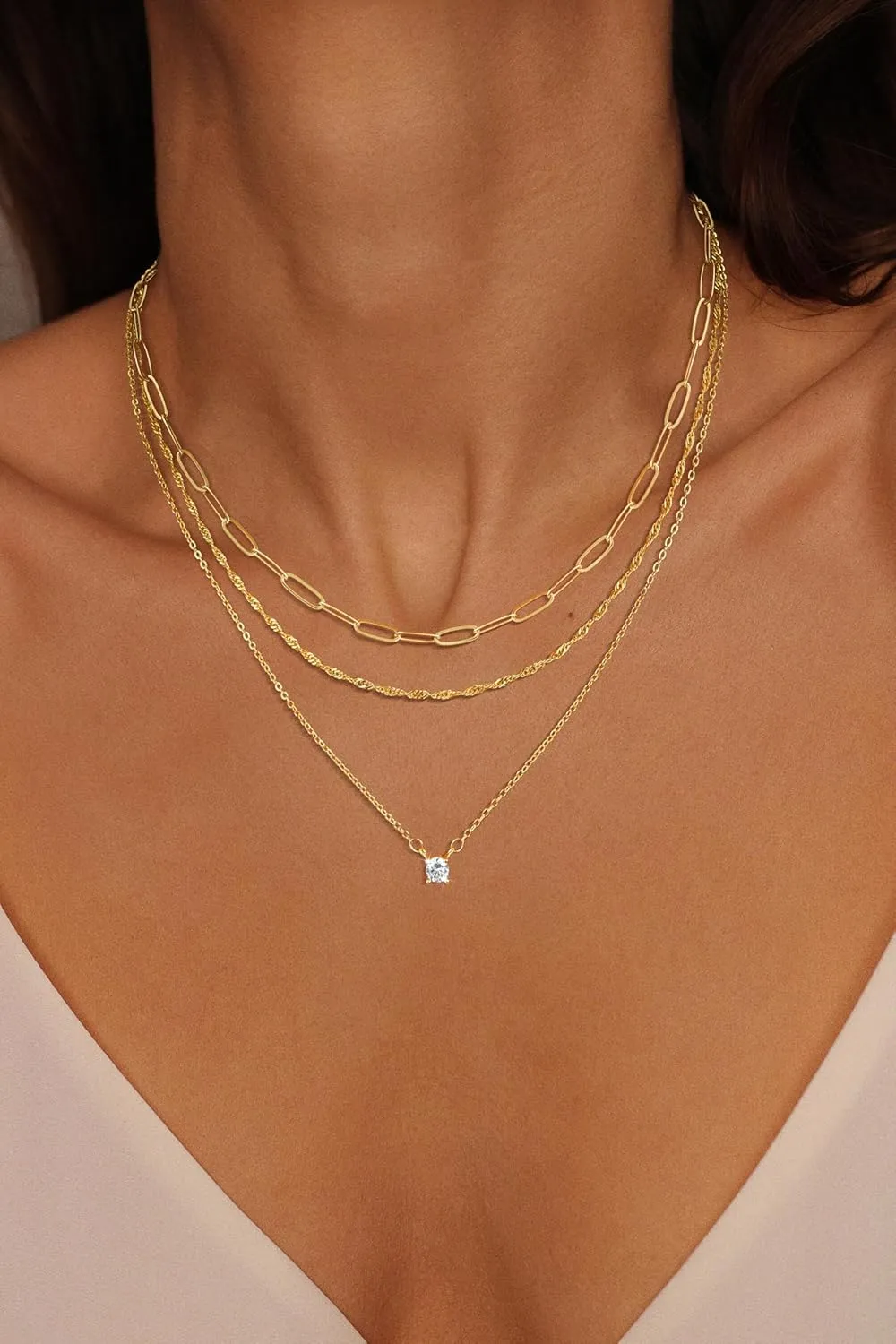 Gold Layered Necklace for Women, Dainty 14K Gold Plated Non-Tarnish Irregular Circle Pendant Choker Paperclip Chain Necklaces, Minimalist Trendy Stackable Necklace Jewelry Gift for Mom
