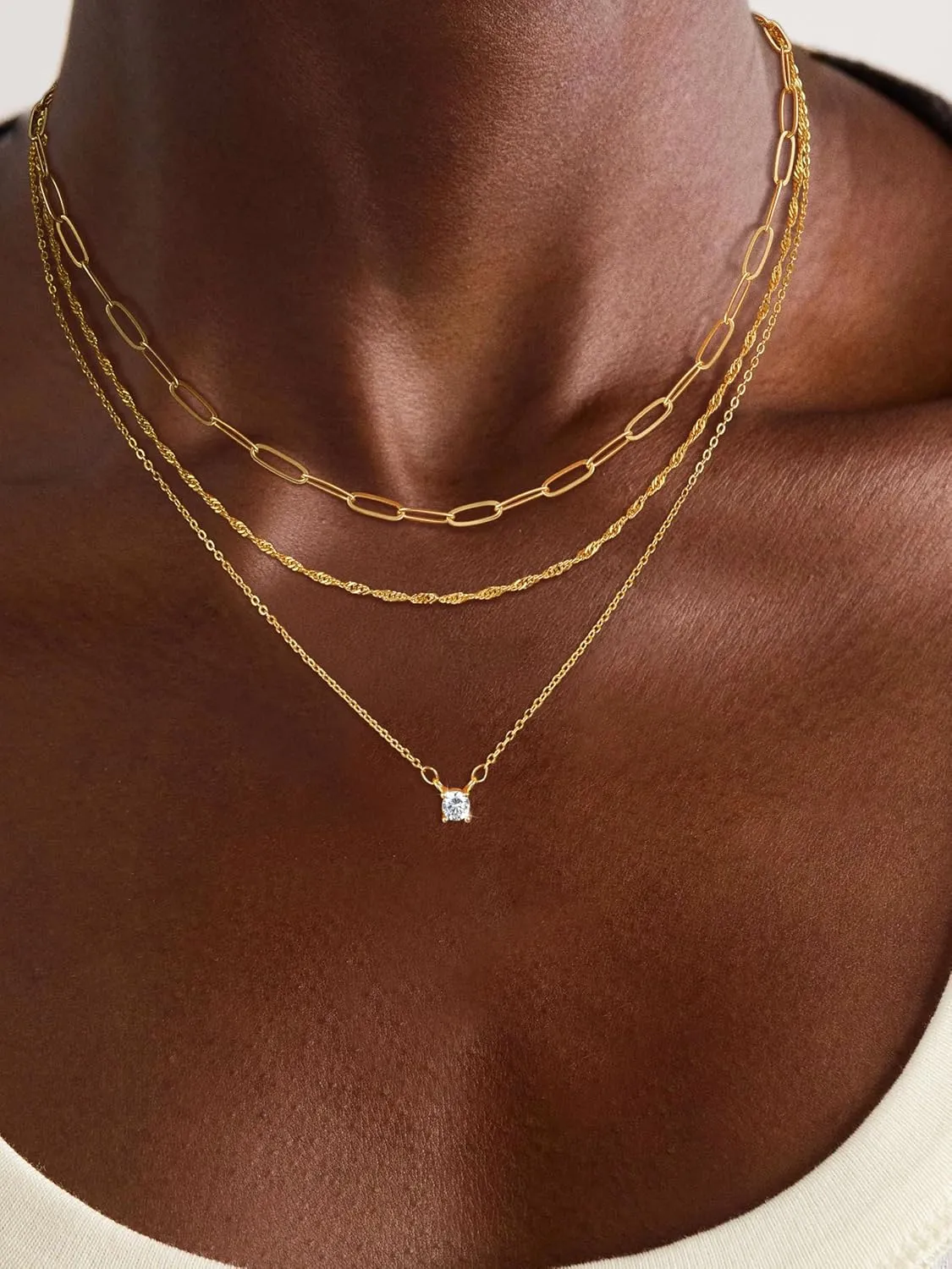 Gold Layered Necklace for Women, Dainty 14K Gold Plated Non-Tarnish Irregular Circle Pendant Choker Paperclip Chain Necklaces, Minimalist Trendy Stackable Necklace Jewelry Gift for Mom
