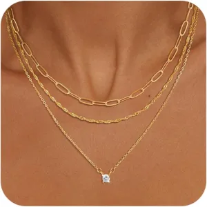 Gold Layered Necklace for Women, Dainty 14K Gold Plated Non-Tarnish Irregular Circle Pendant Choker Paperclip Chain Necklaces, Minimalist Trendy Stackable Necklace Jewelry Gift for Mom