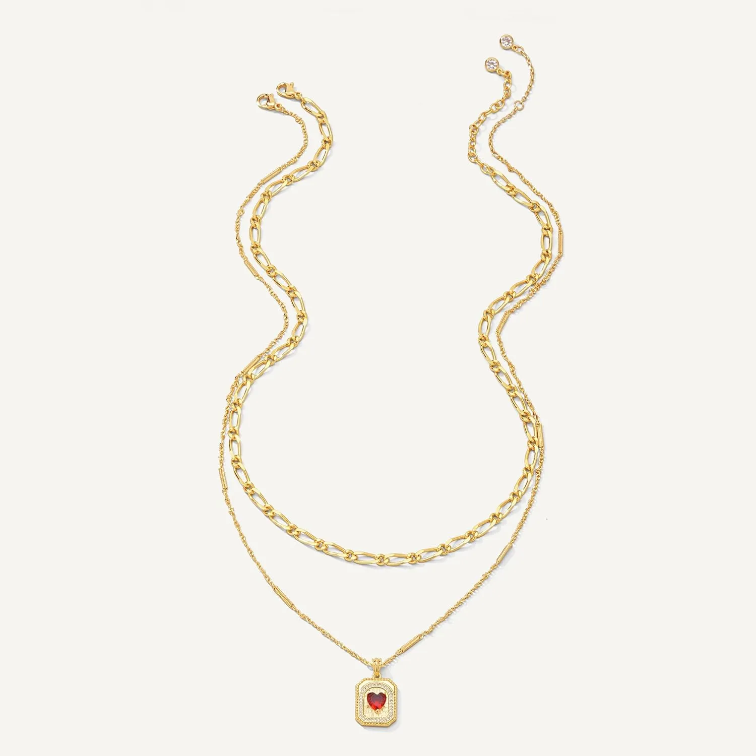 Gold Layered Necklaces Set For Women | 14K Gold Plated Handmade Cuban Link Figaro Cable Satellite Paperclip Chain Choker Necklace | CZ Heart Butterfly Square Cross Pendant Necklace Jewelry Gift Sets