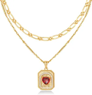 Gold Layered Necklaces Set For Women | 14K Gold Plated Handmade Cuban Link Figaro Cable Satellite Paperclip Chain Choker Necklace | CZ Heart Butterfly Square Cross Pendant Necklace Jewelry Gift Sets
