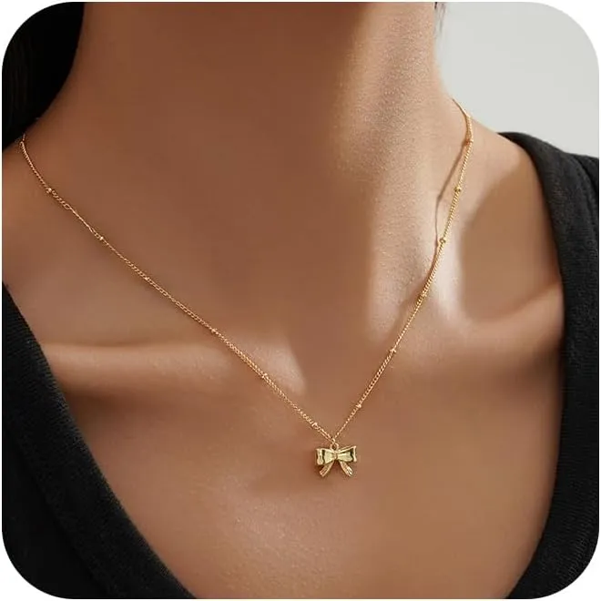 Gold Necklace for Women Bow Necklace Dainty Cute Bow Pendant Chain Choker Necklace Trendy Gold Necklaces for Women Jewelry Gift