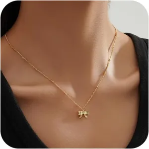 Gold Necklace for Women Bow Necklace Dainty Cute Bow Pendant Chain Choker Necklace Trendy Gold Necklaces for Women Jewelry Gift