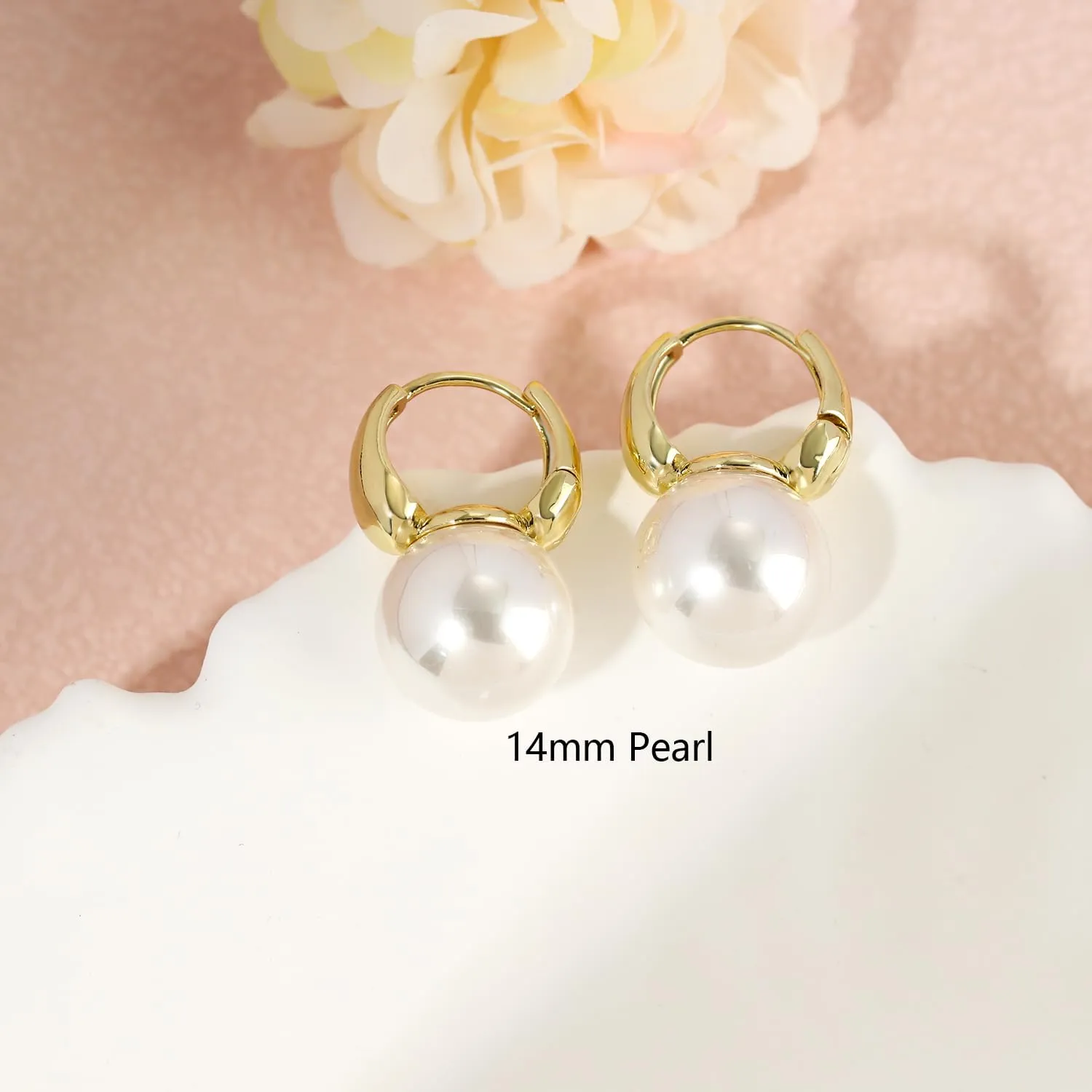 Gold Pearl Earrings for Women, 14K Gold Plated/925 Sterling Silver Pearl Drop Hoop Earrings Dangling Big Large Small Pearl Dangle Earrings Trendy Pearl Earrings Pearls Jewelry Gift for Women