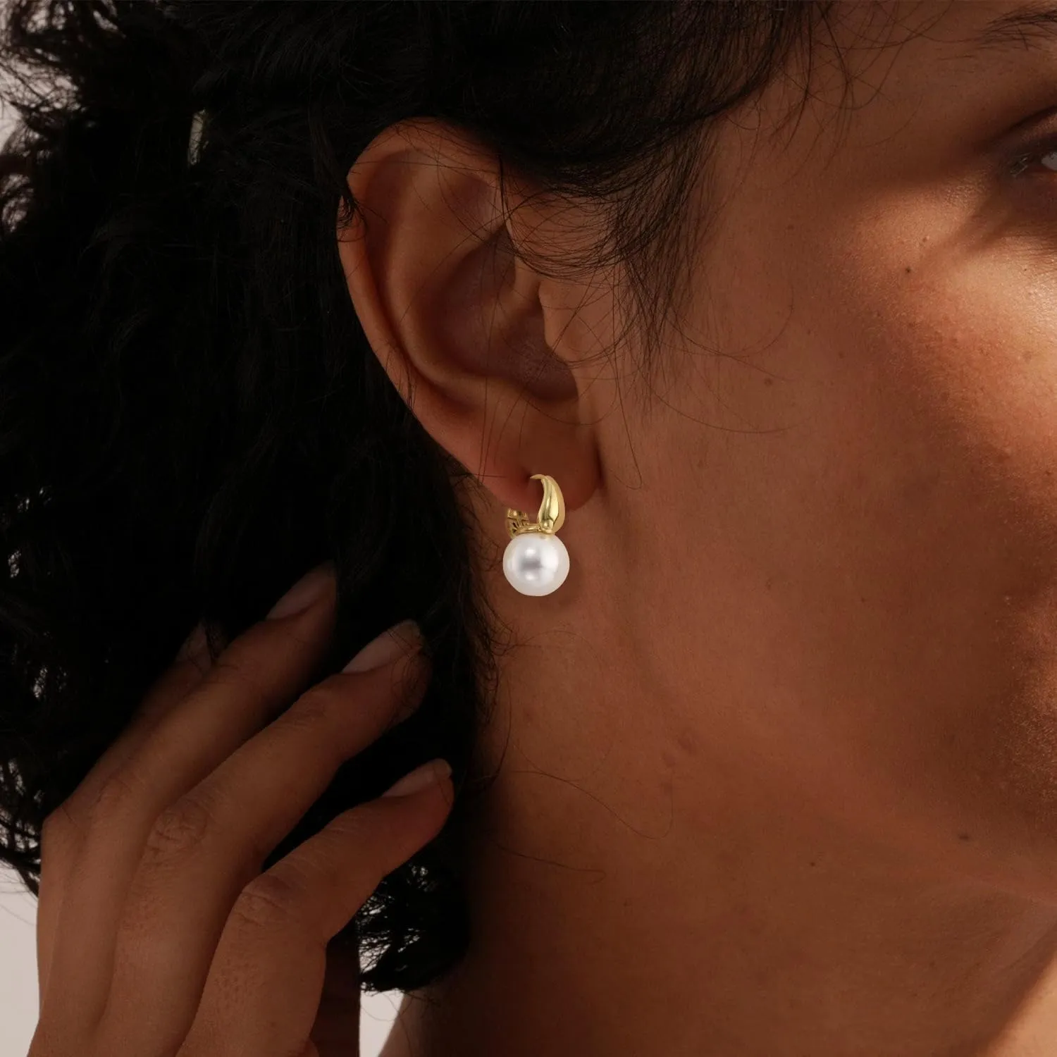 Gold Pearl Earrings for Women, 14K Gold Plated/925 Sterling Silver Pearl Drop Hoop Earrings Dangling Big Large Small Pearl Dangle Earrings Trendy Pearl Earrings Pearls Jewelry Gift for Women